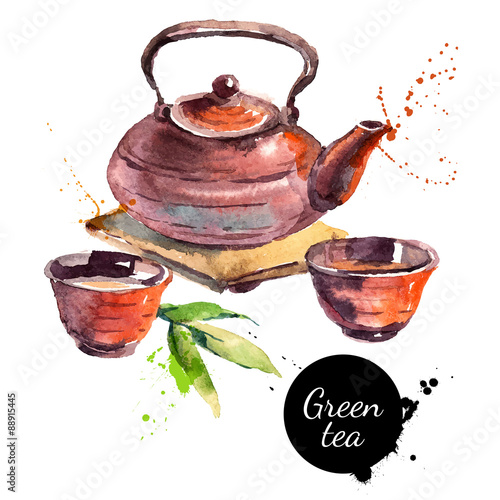 Watercolor hand drawn painted tea vector illustration