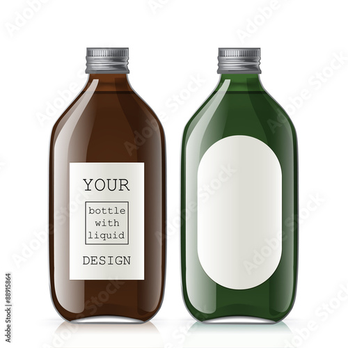 Set of different empty glass bottles