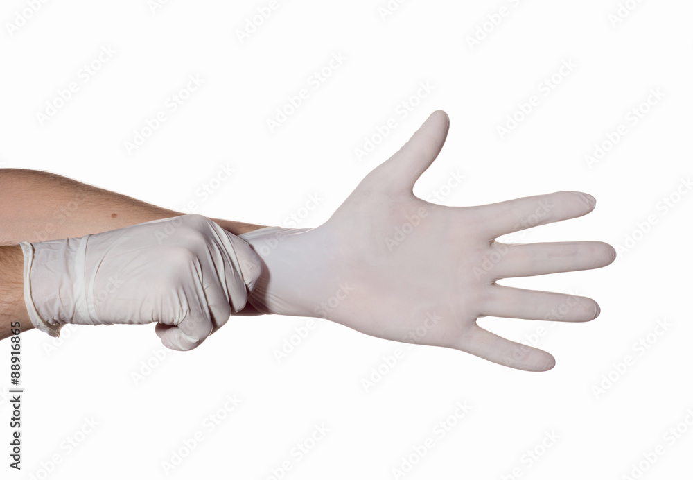Doctor dress gloves on hands to protection and care for patients