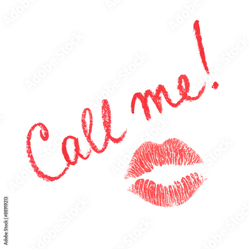Vector note written in lipstick and lips print