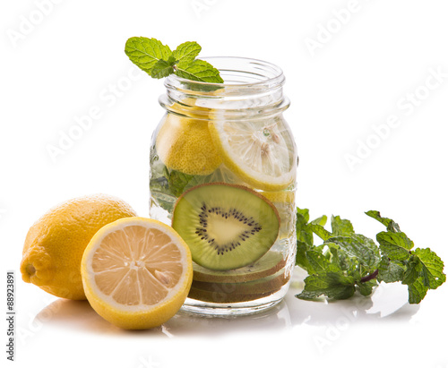 infused water mix of kiwi and lemon isolated