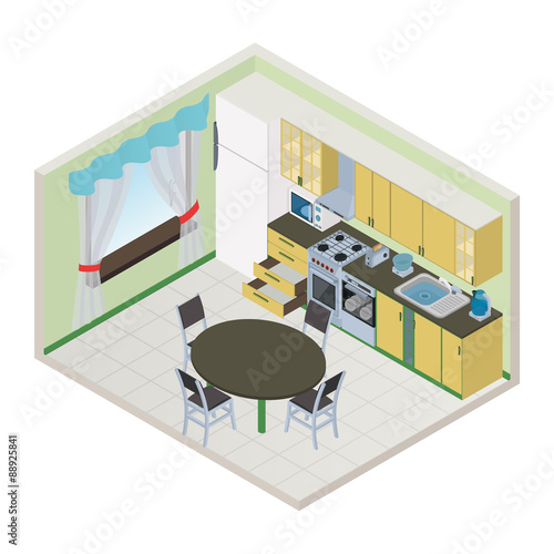Vector isometric kitchen interior
