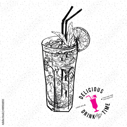 Hand drawn vector illustration of cocktail mojito