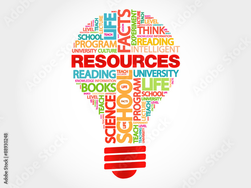 RESOURCES bulb word cloud, business concept
