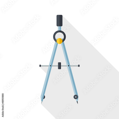Compasses flat icon with long shadow on white background