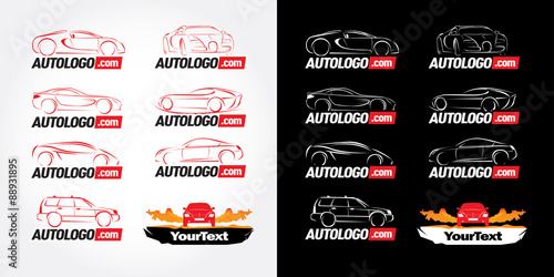 Car logotypes - car service and repair, vector set. Car logo templates. Car icons, buttons template. Car outline.