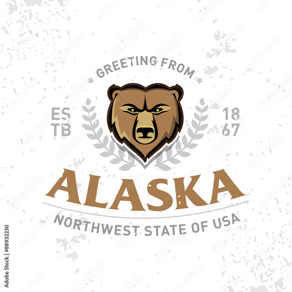 Alaska Old School textured t shirt graphics apparel fashion print. Retro typographic badge design. Vintage americana style. Vector Illustration.