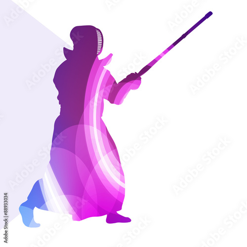 Kendo training sport man silhouette illustration vector backgrou