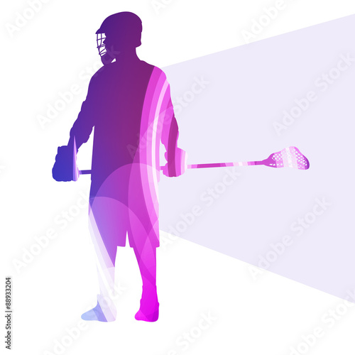 Lacrosse player in protective gear and in action man silhouette