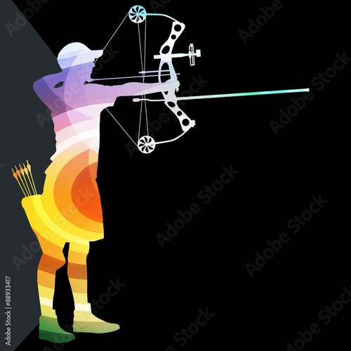 Archer training bow man silhouette illustration vector backgroun