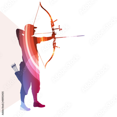 Archer training bow man silhouette illustration vector backgroun