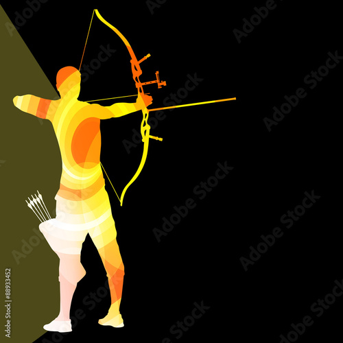 Archer training bow man silhouette illustration vector backgroun