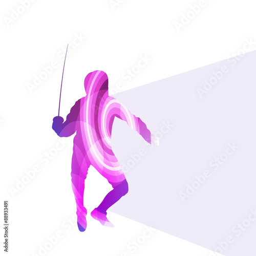 Fencing man silhouette vector background colorful concept