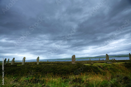 The Ring of Brodgar in Orkney with dramatic sky