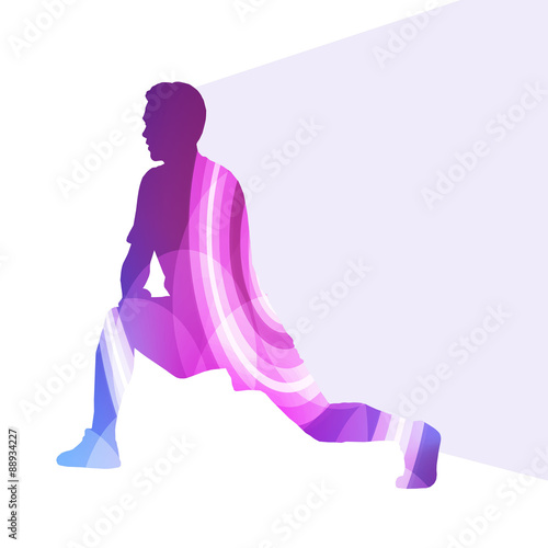 Man athletic stretching exercise warm up silhouette vector backg