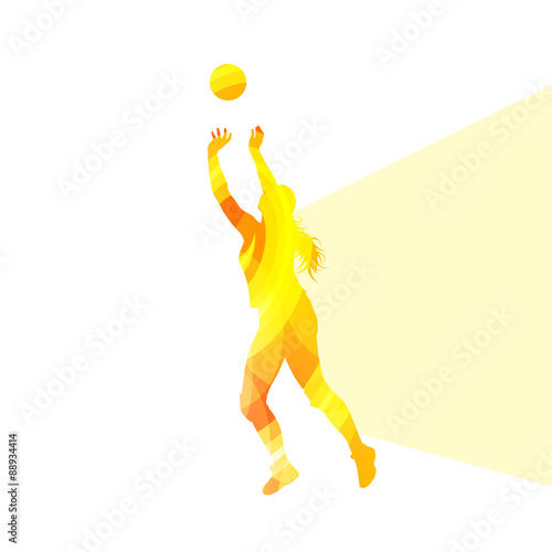 Woman female volleyball player silhouette vector background colo