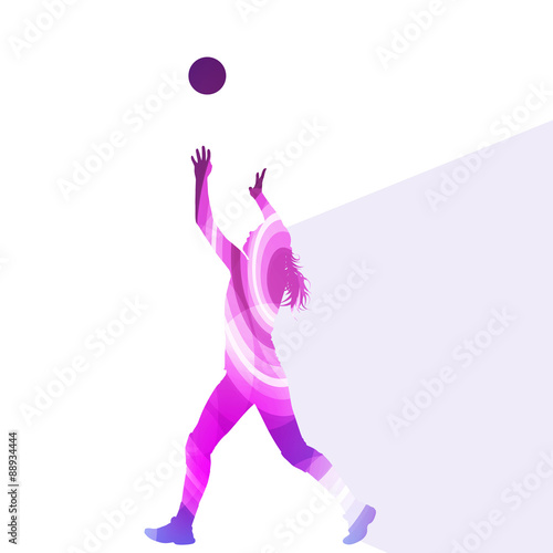 Woman female volleyball player silhouette vector background colo
