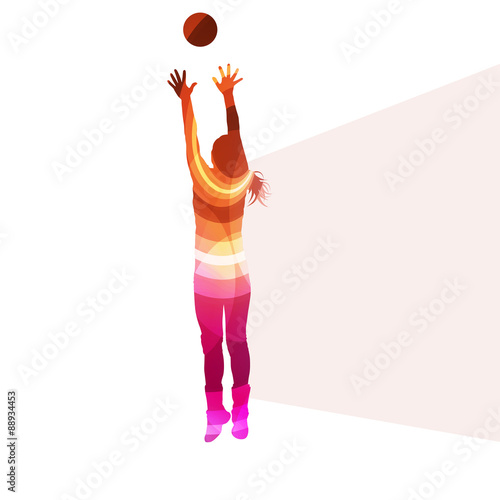 Woman female volleyball player silhouette vector background colo