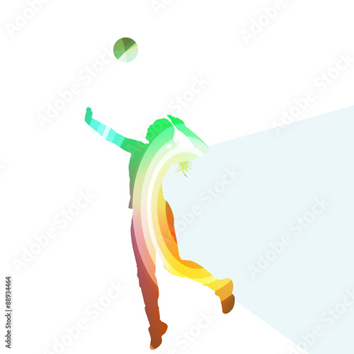 Woman female volleyball player silhouette vector background colo