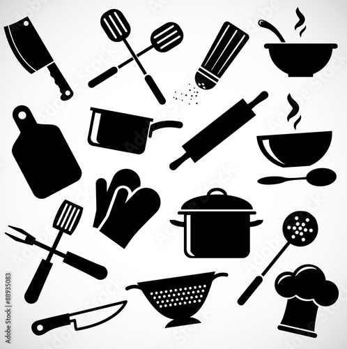 Kitchen tools - vector icon set.