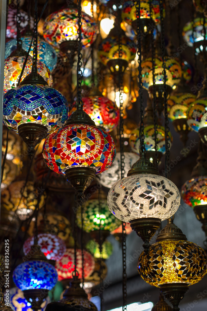 Traditional turkish lamps hanging at the Grand Bazaar 