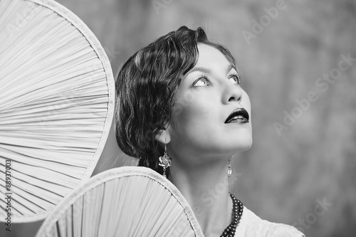 Εκτύπωση καμβά Young girl posing studio black-and-white portrait vintage style