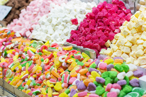 Turkish sweets colorful delight lokum in Grand Bazaar