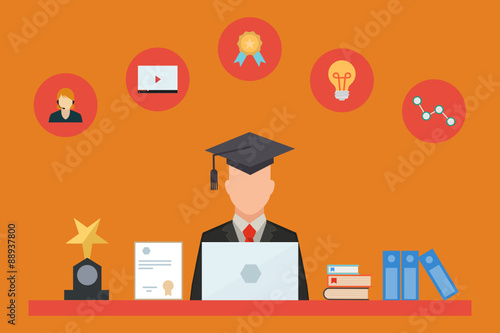 Flat design modern vector illustration icons set of distance education and e-learning