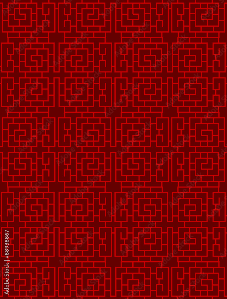 Seamless Chinese window tracery lattice spiral square geometry line pattern.
