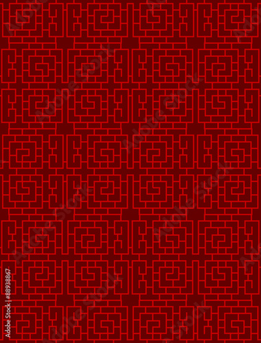 Seamless Chinese window tracery lattice spiral square geometry line pattern.  