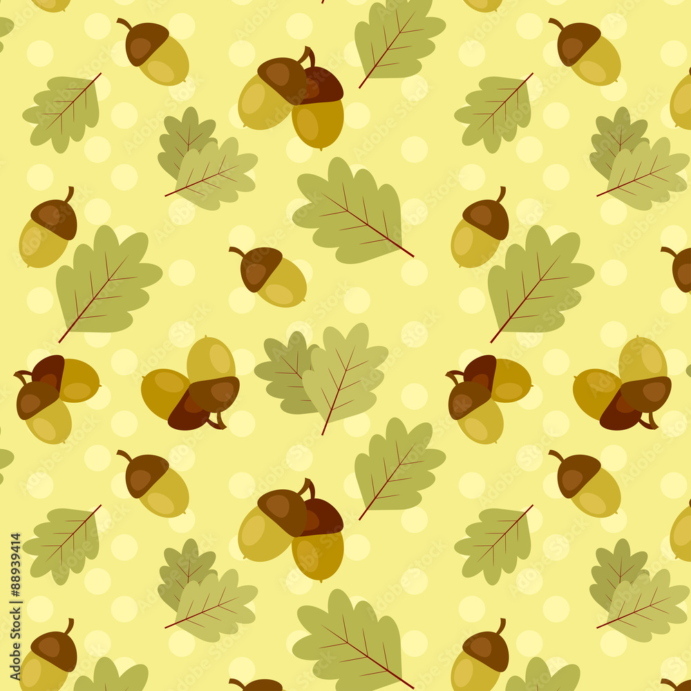 seamless fall pattern with oak leaves and acorns