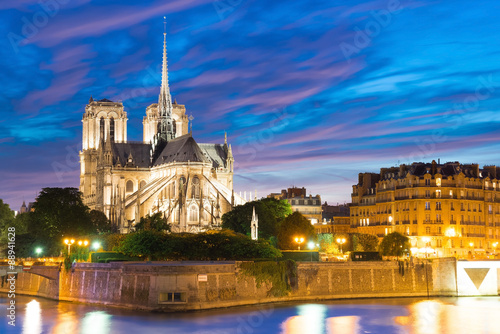 Notre Dame Cathedral at dusk in Paris  France
