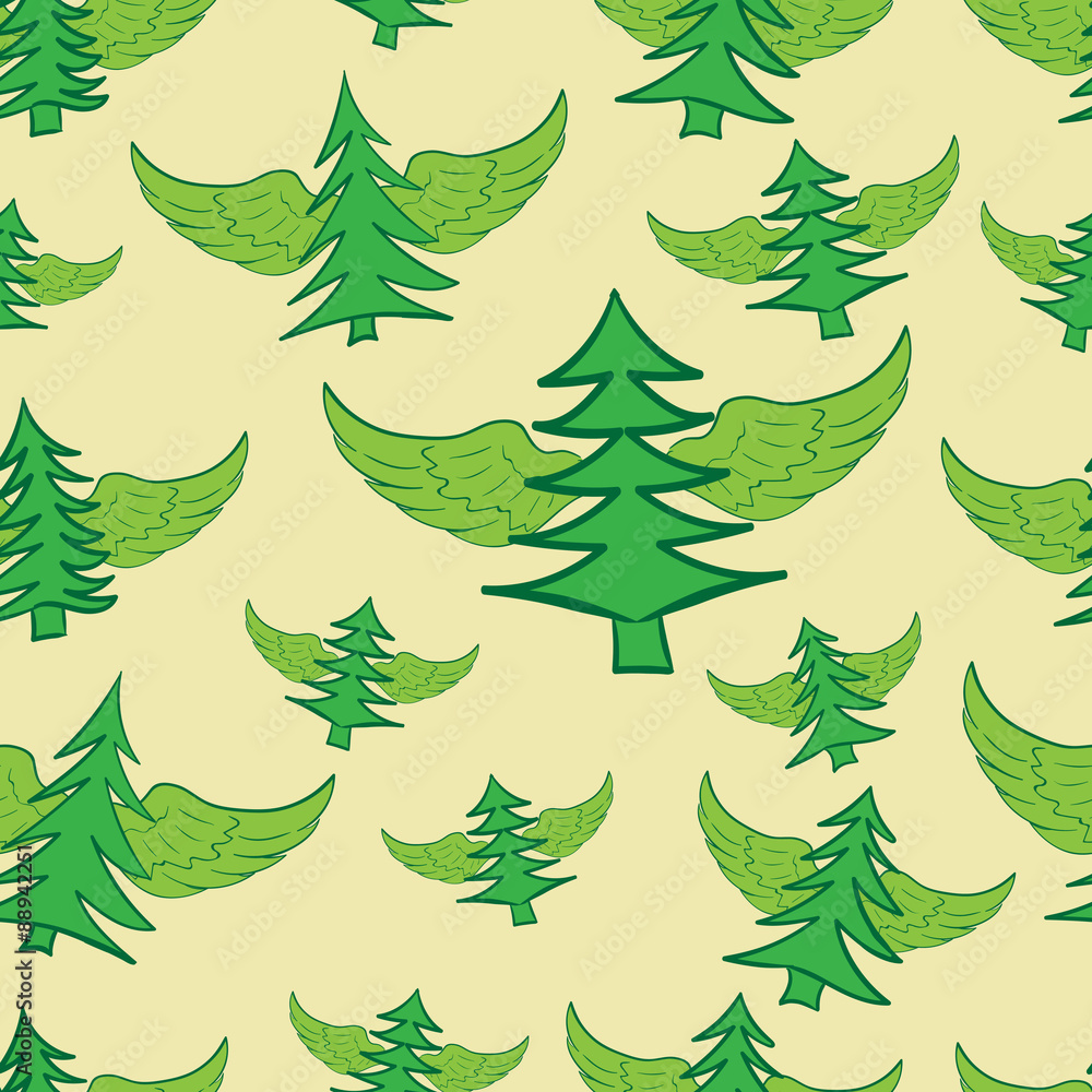 Obraz premium Seamless winged fir-trees