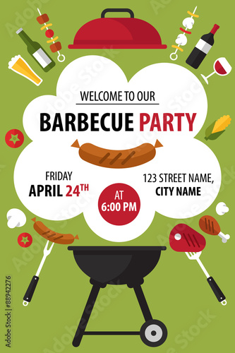 Colorful barbecue party invitation. Vector illustration.