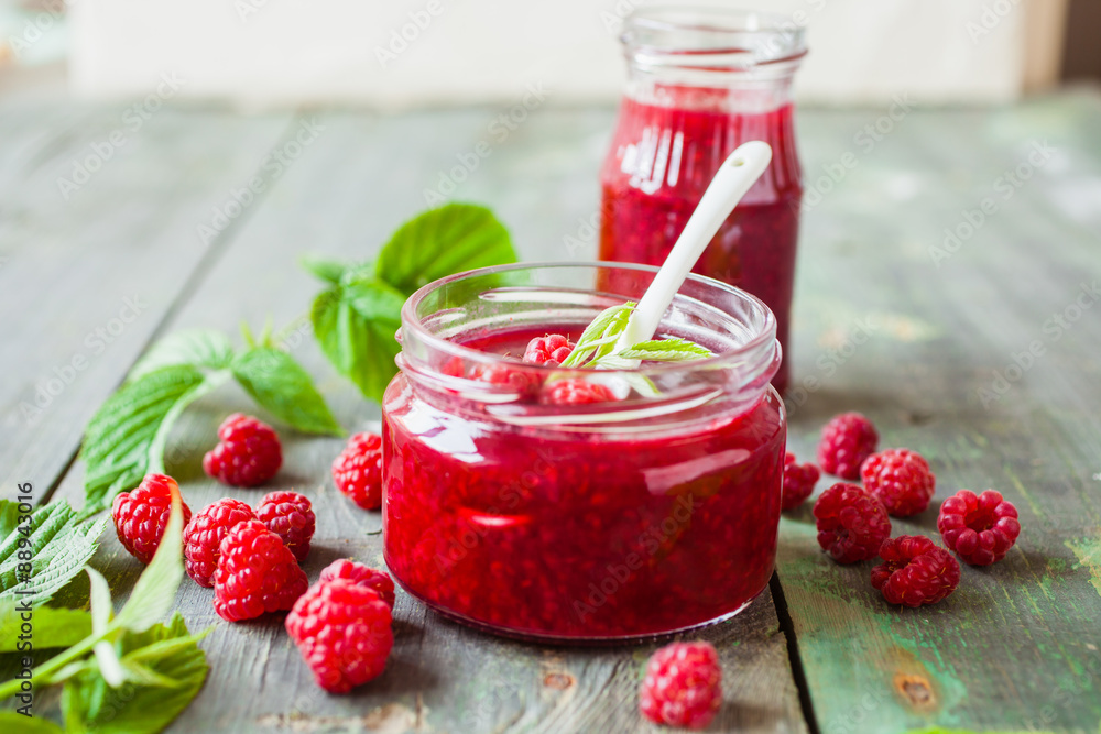 jam in a jar and raspberry