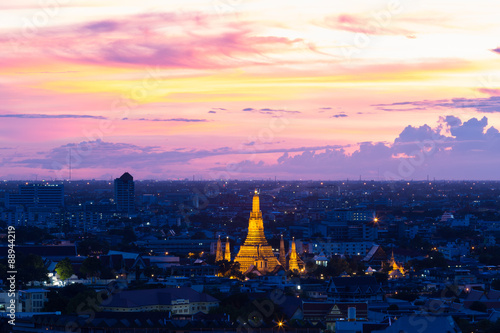 Photography Wat Arun temple of a dawn  in sunset at Bangkok,Thailand