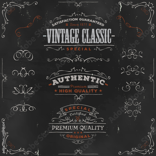 Hand Drawn Vintage Banners And Ribbons On Chalkboard