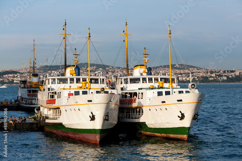 Passenger Ferries Docked At Karakoy Pier, Istanbul, Turkey