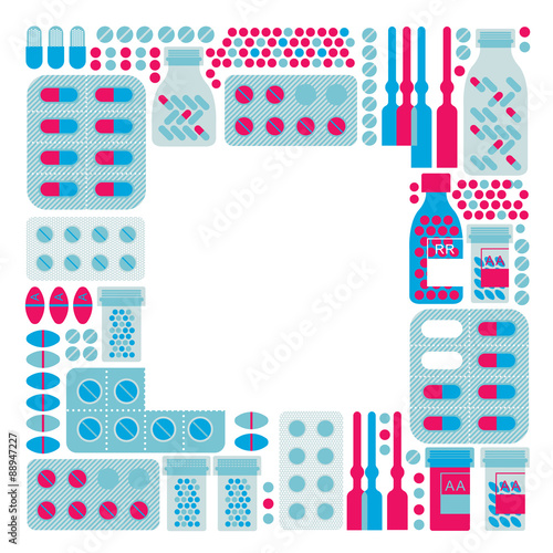 Frame with pills silhouettes.