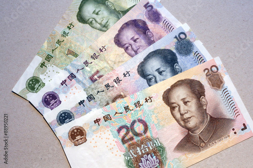 Photography yuan renminbi coin and banknote