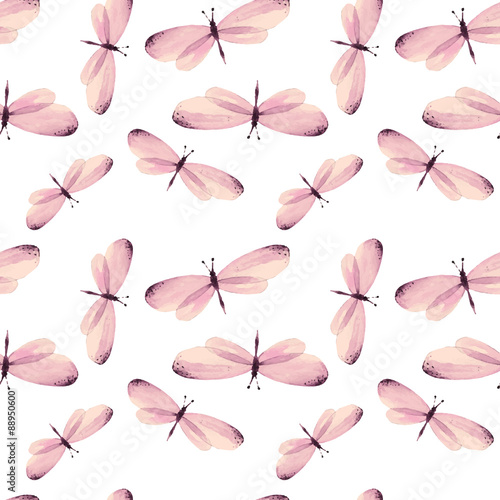 The pattern of butterflies. Seamless vector background. Watercolor illustration 6