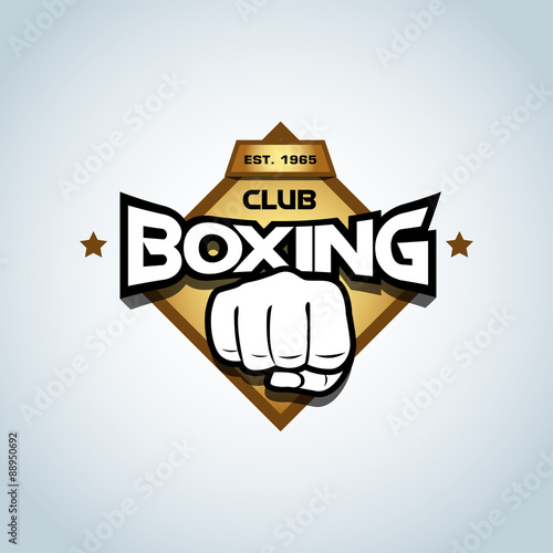 Boxing logo template. Golden color. Boxing club logotype. Boxing emblem, label, badge, t-shirt design, boxing, fight theme.
