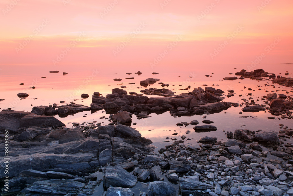 Sundown at Rock coast, Lake Baikal, Russia Sundown at Rock coast, Lake Baikal, Russia