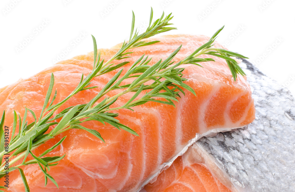 Fresh raw salmon fillet with herbs Fresh raw salmon fillet with herbs