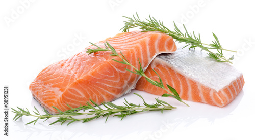 Fresh raw salmon fillet with herbs