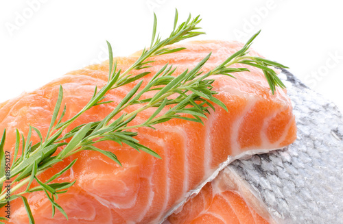 Fresh raw salmon fillet with herbs