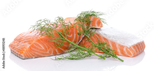 Fresh raw salmon fillet with herbs