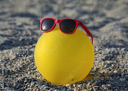 ball in sunglasses on summer beach