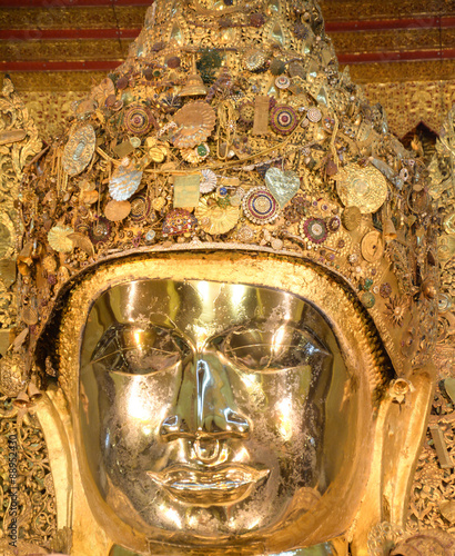 Big Golden Mahamuni Buddha statue in Mandalay, Myanmar. 