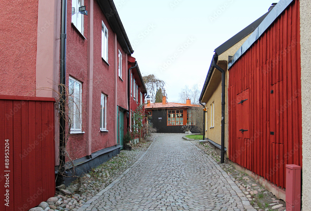 The view to the street of historical center in Vasteras city in Sweden The view to the street of historical center in Vasteras city in Sweden